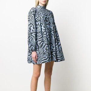 Ganni Printed Cotton Dress (Baby Blue, SZ 42)